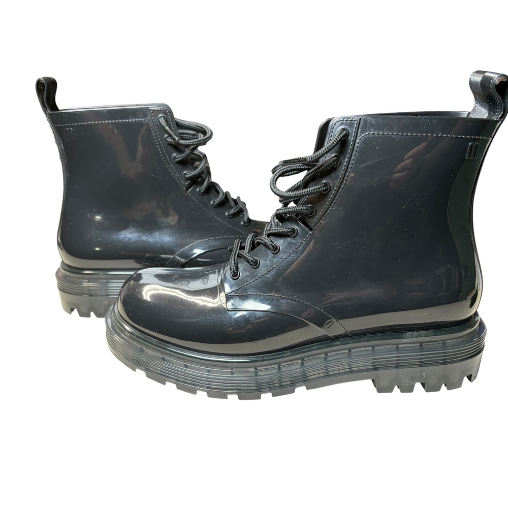 Melissa Coturno Black Jelly Combat Boots Vegan Platform Lug Sole Rain Boots‎ 8